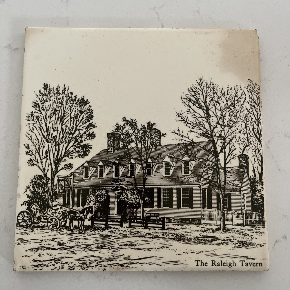 Vintage THE RALEIGH TAVERN Williamsburg Virginia Ceramic Tile Trivet 6X6 Germany